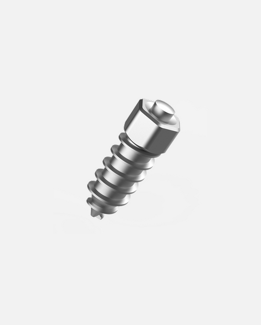 Metal anti-slip stud for rubber track Y Series, hexagonal head with threaded body, angled side view
