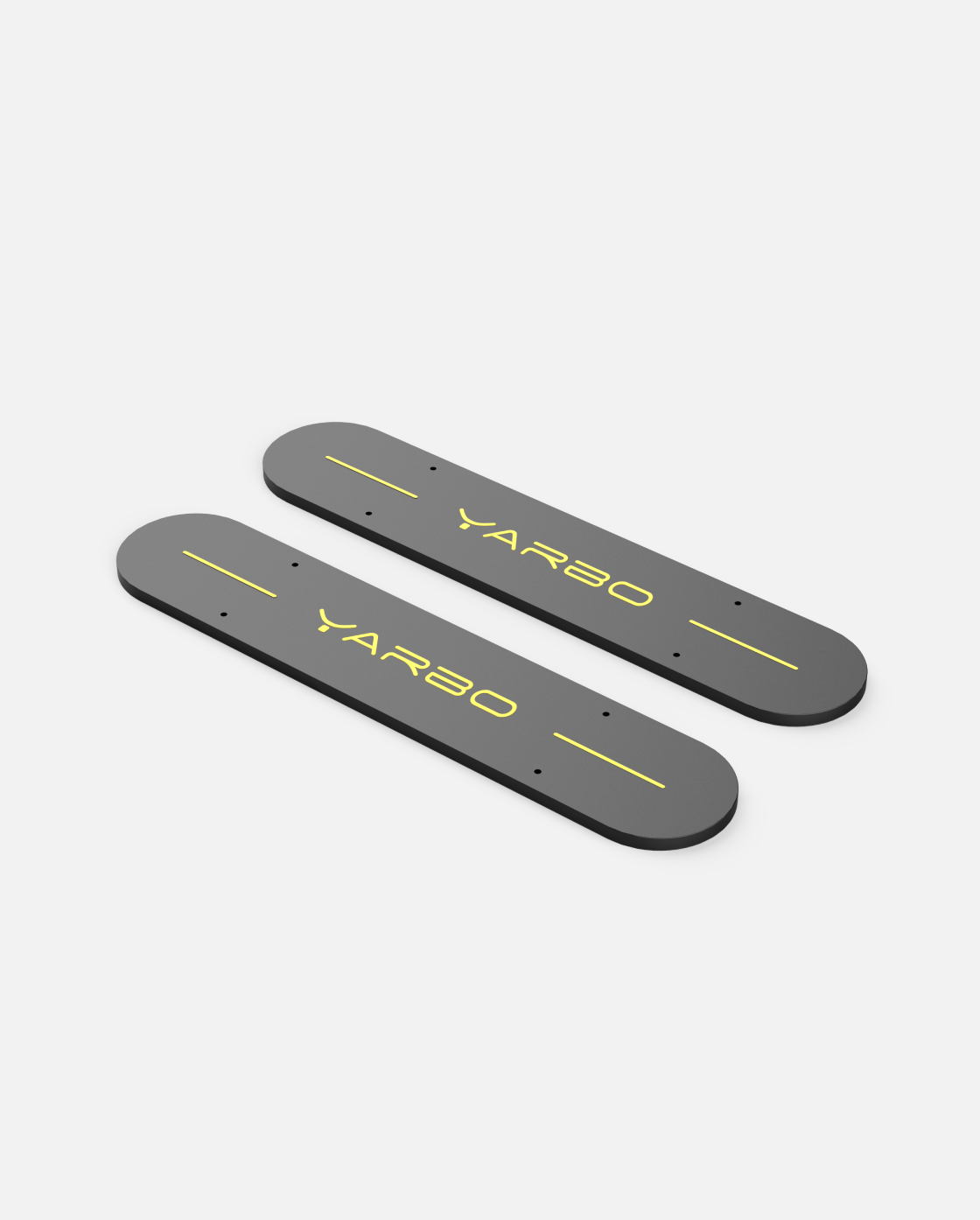 Dark gray weighted side plates with yellow YARBO logo and alignment lines, shown in top-down view.