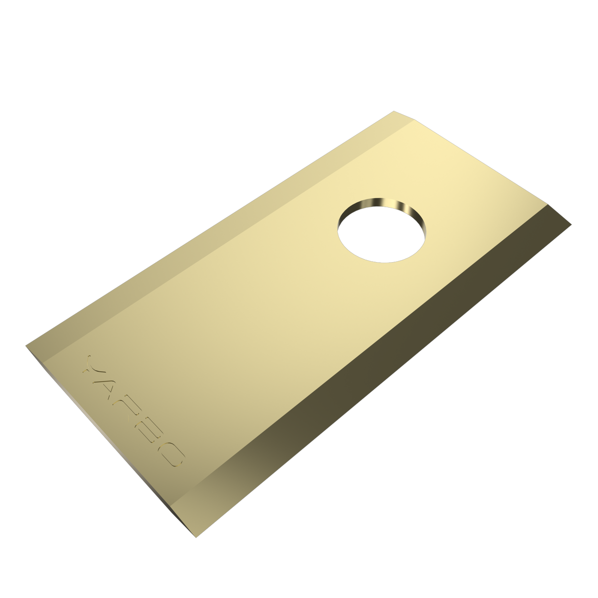 Metal cutting blade with central hole, Y Series, shown in angled top view, textured surface, industrial design
