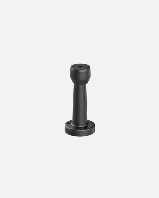 Flexible black RTK antenna mount Y Series with cylindrical stem and circular base, front view on white background