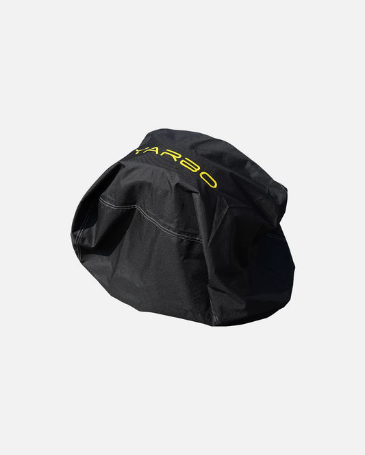 Black blower module cover by YARBO with yellow logo, textured fabric, and white stitching, shown in angled view.