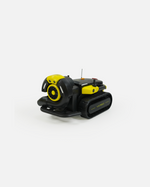 Mini black and yellow Yarbo blower 3D model with tank treads, side view, by Yarbo