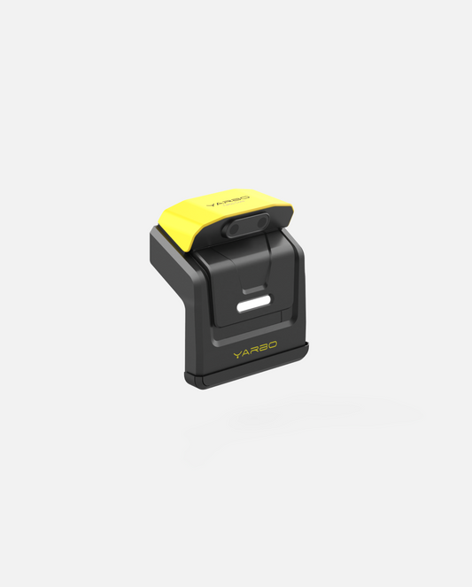 Black and yellow smart assist module with textured surface and dual sensors, by YARBO, shown in front view with brand logo on top and side.
