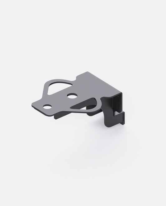 Gray metal tow hitch Y series, side view, featuring cut-out holes and angular mounting design