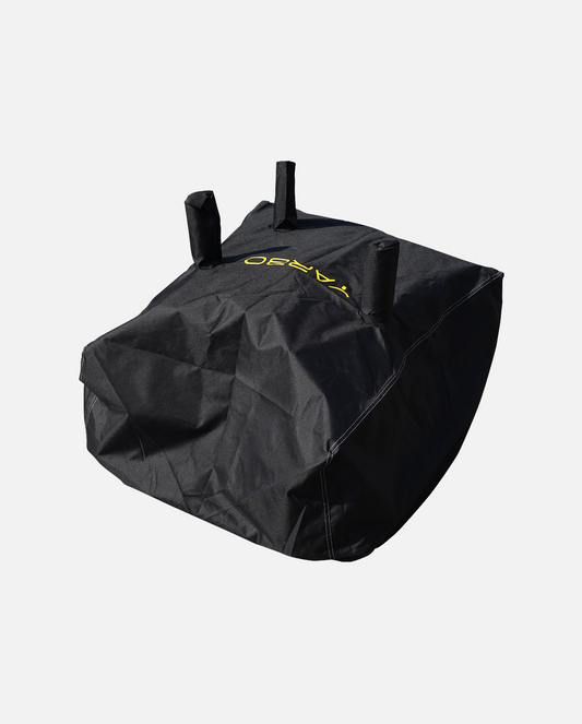Black protective cover with yellow logo and three top handles, by YARDI, shown in angled studio view