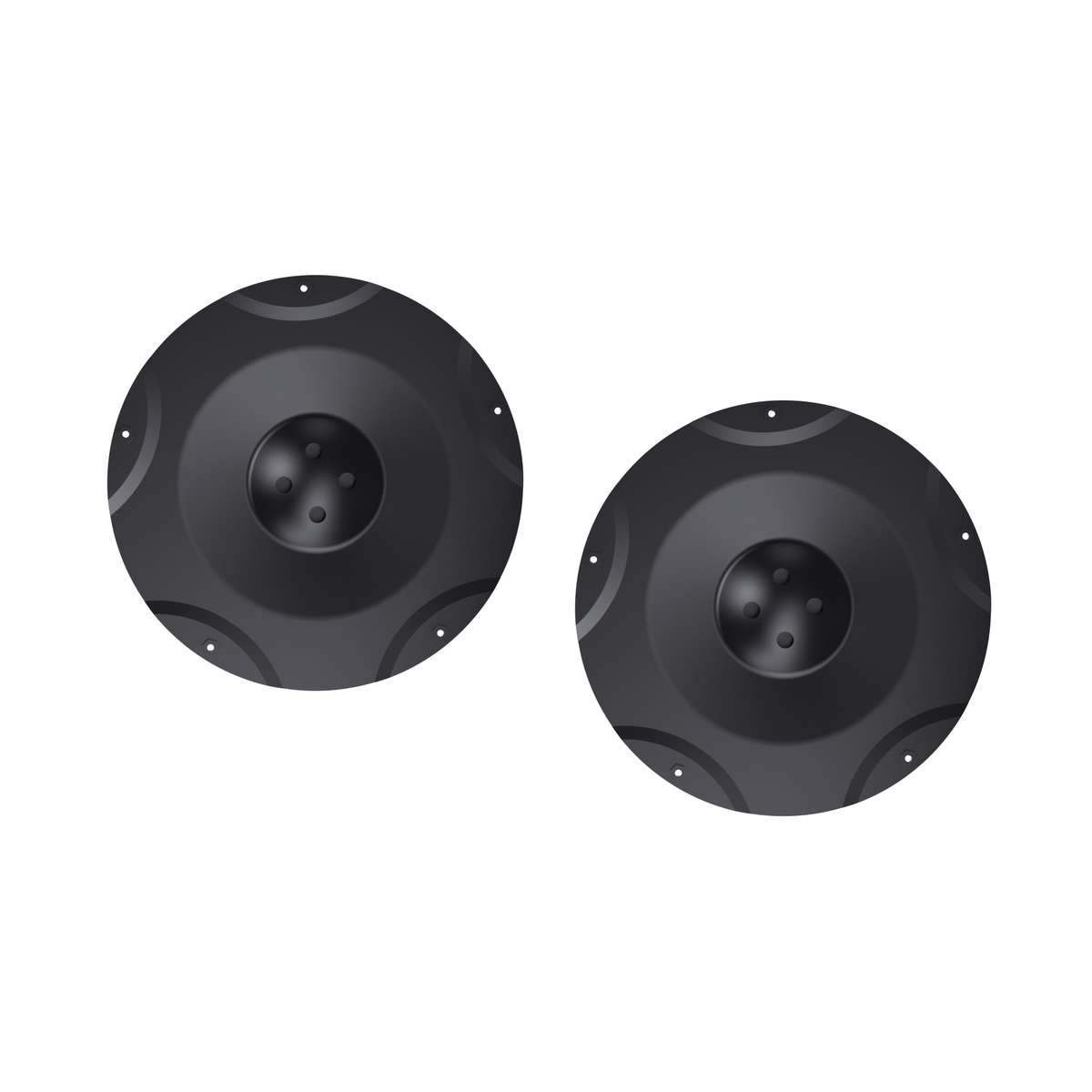 Two black cutting discs with central bolt holes and peripheral mounting points, Y Series lawn mower replacement parts, shown front view on white background